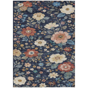 HomeRoots 8 X 10 Navy Floral Polyester Area Rug Washable Stain Resistant Indoor Outdoor Patio 745993