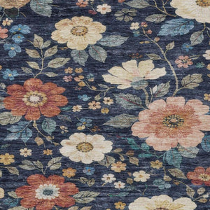 8 X 10 Navy Floral Polyester Area Rug Washable Stain Resistant Indoor Outdoor Patio