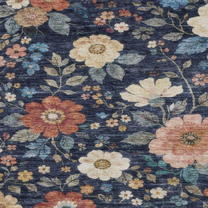 8 X 10 Navy Floral Polyester Area Rug Washable Stain Resistant Indoor Outdoor Patio