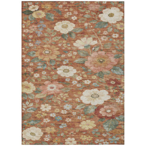 HomeRoots 5x8 Floral Polyester Area Rug Washable Stain Resistant Indoor Outdoor Patio Accent 745997