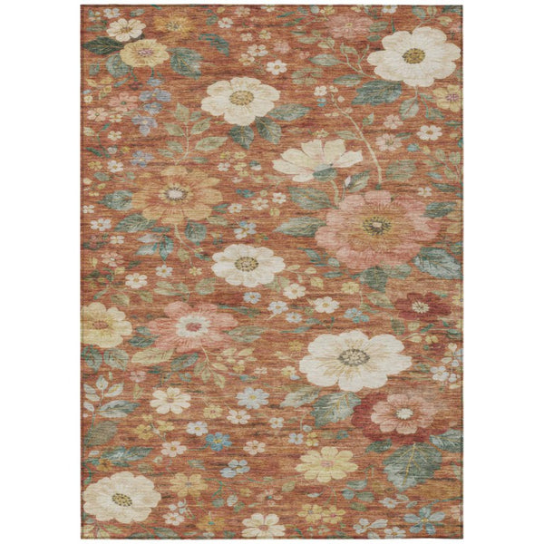 HomeRoots 5x8 Floral Polyester Area Rug Washable Stain Resistant Indoor Outdoor Patio Accent 745997