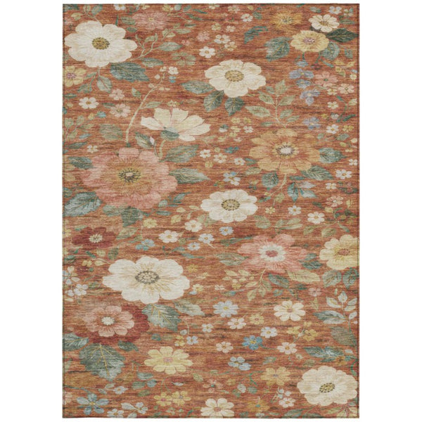 5x8 Floral Polyester Area Rug Washable Stain Resistant Indoor Outdoor Patio Accent