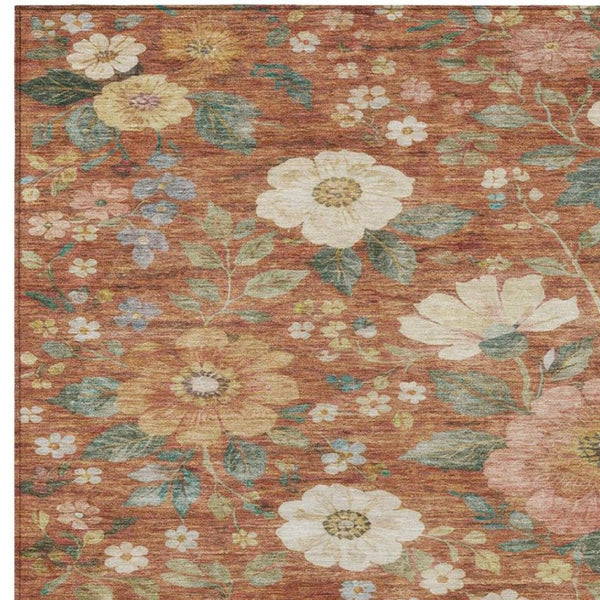 5x8 Floral Polyester Area Rug Washable Stain Resistant Indoor Outdoor Patio Accent