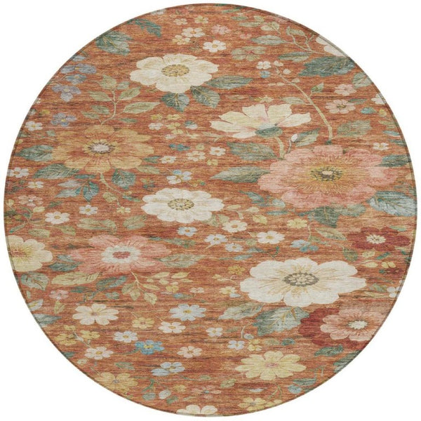 8 Ft Round Floral Polyester Area Rug for Indoor Outdoor High Traffic Spaces