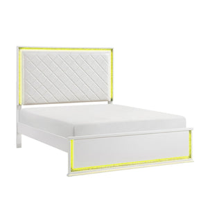 English Elm Contemporary Glam King Bed Faux Leather Tufted Headboard with 8-color Led Lighting B011S02299