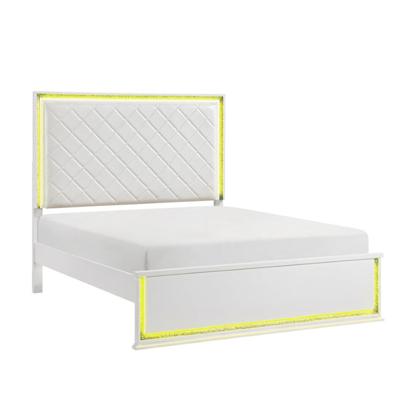 English Elm Contemporary Glam King Bed Faux Leather Tufted Headboard with 8-color Led Lighting B011S02299