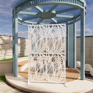 English Elm Metal Bird Cutout Privacy Screen Freestanding Powder Coated Steel Patio Room Divider White W1586P282278