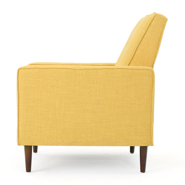 English Elm Christopher Knight Home® - Fabric Recliner Chair Mid-Century Modern Pushback Single Sofa with Tufted Cushion, Birch Legs, Cozy Comfort Yellow 60741.00MYLW