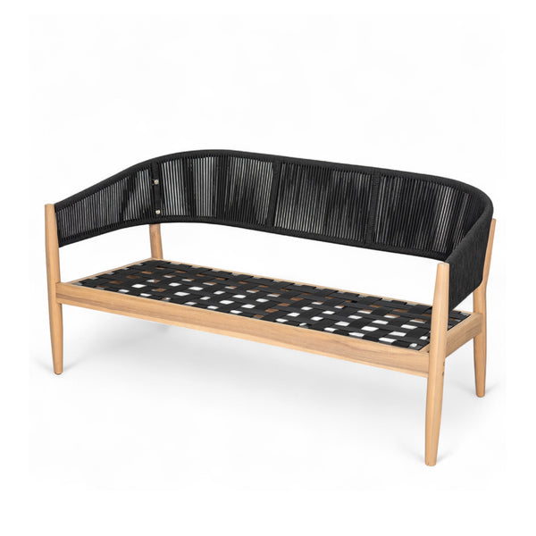 English Elm Christopher Knight Home® - Verona Acacia Wood Outdoor Chat Set with Plush Cushions, Hand-Braided Rope Accents, Weatherproof Finish Beige,Black,Natural VERONA4CTBLK