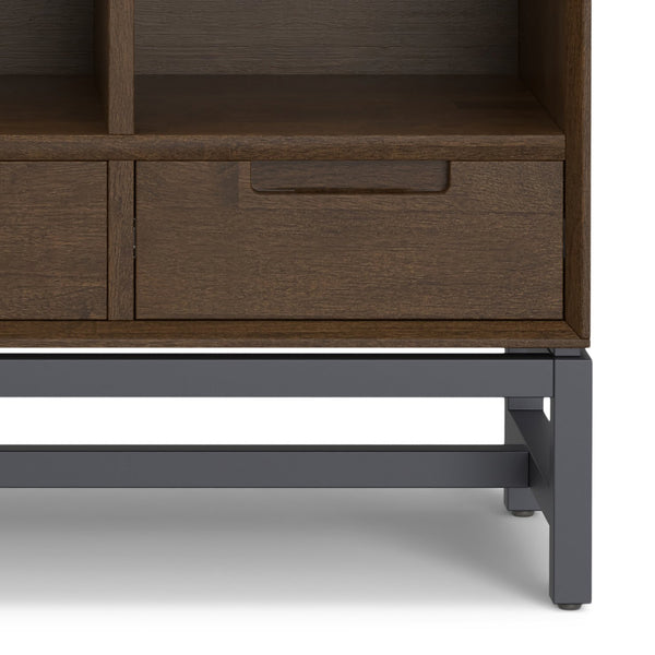 English Elm Banting 9 Cube Bookcase with Drawers Walnut Brown - Solid Rubberwood, Metal Frame, 3 Drawers, 9 Cubes B136P238617