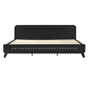 English Elm Pine Solid Wood King Bed Matte Finish Platform Frame Tall Headboard No Box Spring Black N770PK291028B