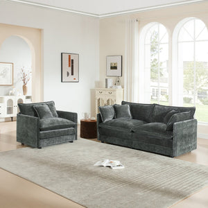 English Elm 2 Piece Chenille Upholstered Sofa and Chair Set Modular Living Room Seating Suite W714S00984