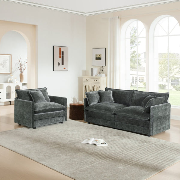 English Elm 2 Piece Chenille Upholstered Sofa and Chair Set Modular Living Room Seating Suite W714S00984