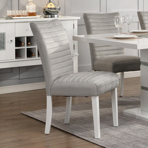 English Elm Set Of 2 Velvet Upholstered Side Chairs - Elegant Gray Comfort With Modern White Gloss Finish B016P322919-GIGA