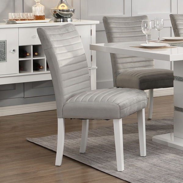 English Elm Set Of 2 Velvet Upholstered Side Chairs - Elegant Gray Comfort With Modern White Gloss Finish B016P322919-GIGA