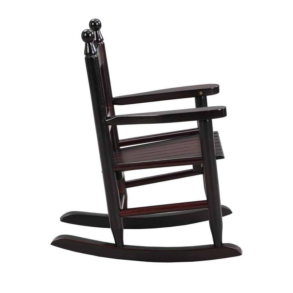 English Elm Children's Solid Oak Rocking Chair in Espresso — Sturdy Hardwood, Slatted Back, Indoor/Outdoor Use W495P194897