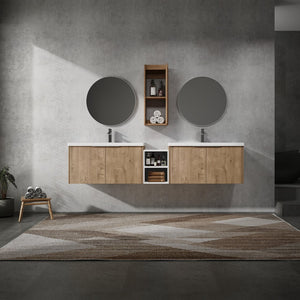 English Elm 84" Wall-Mounted Bathroom Vanity With Soft-Close Doors & Resin Sinks - Modern Storage Solution! W999S00230