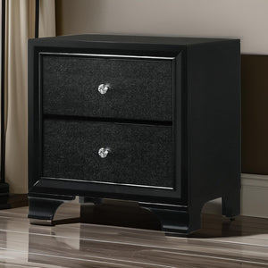English Elm Wood and Metal Two Drawer Nightstand with Felt Lined Storage for Modern Bedrooms B056P416780