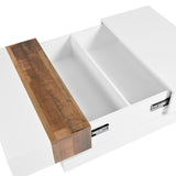 English Elm 31.4'' X 31.4'' Square Coffee Table With Sliding Tabletop, High Gloss Center Table With Hidden Storage Compartment, Extendable Cocktail Table With Walnut Grain Finish For Living Room, White