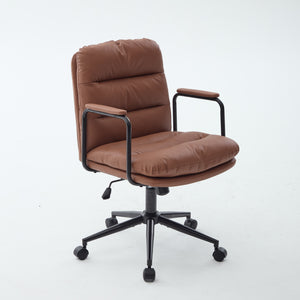 English Elm Office Ergonomic Mid-Back Chair with Double Sponge Cushions, Reclining 40° Base, Padded Arms and Wheels Brown W1143P373975