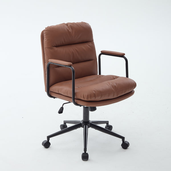 English Elm Office Mid Back Desk Chair with Double Sponge Cushion, Ergonomic Recline 40° and Wide Stable Base Brown W1143P373975