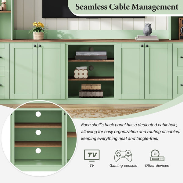 English Elm Unique Low Profile Media Console with Led Lighting Glass Shelves Fits Tvs to 105 Mint Green N721S000077M
