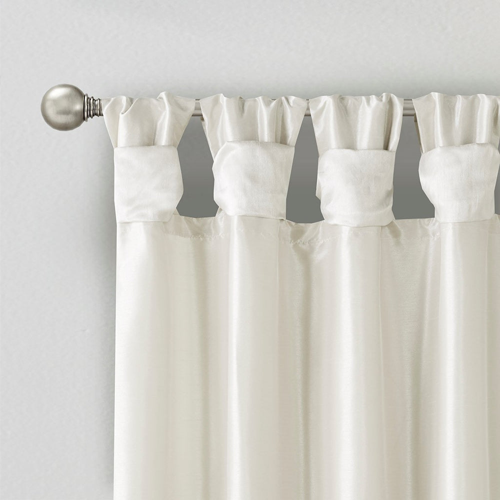 English Elm Twist Madison Park Emilia Faux Silk Lined Window Curtain Panel Pair White 50x84" Elegant Sheen B035129701