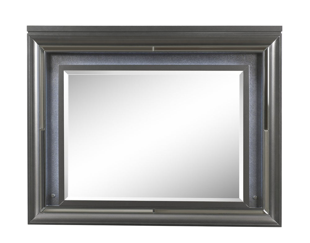 English Elm Sawyer Metallic Gray LED Mirror with Beveled Edge, Embossed Frame, Sparkling Trim, 26x35" B2726P261886
