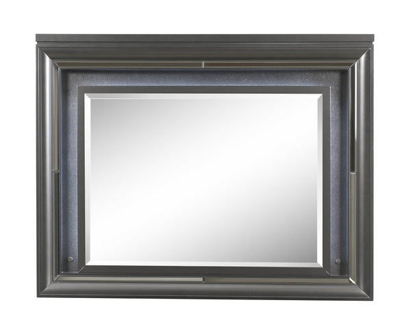 English Elm Sawyer Metallic Gray LED Mirror with Beveled Edge, Embossed Frame, Sparkling Trim, 26x35" B2726P261886