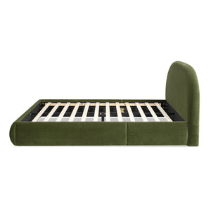 English Elm Archie Puffy Grounded Upholstered Platform Bed, Olive Green Performance Velvet