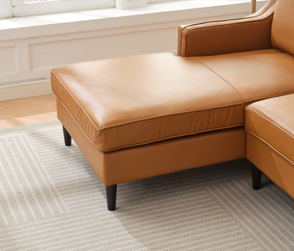 English Elm 94.5 Inch L-Shaped Genuine Leather Sofa With Left Chaise Lounge - Modern Tan Sectional Comfort W791S00022