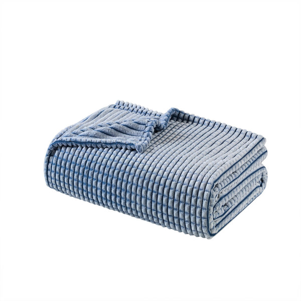 JLA Home Madison Park - Blanket plush polyester throw with modern grid print, OEKO-TEX safe, lightweight year-round layering cozy décor Blue MP51-8428