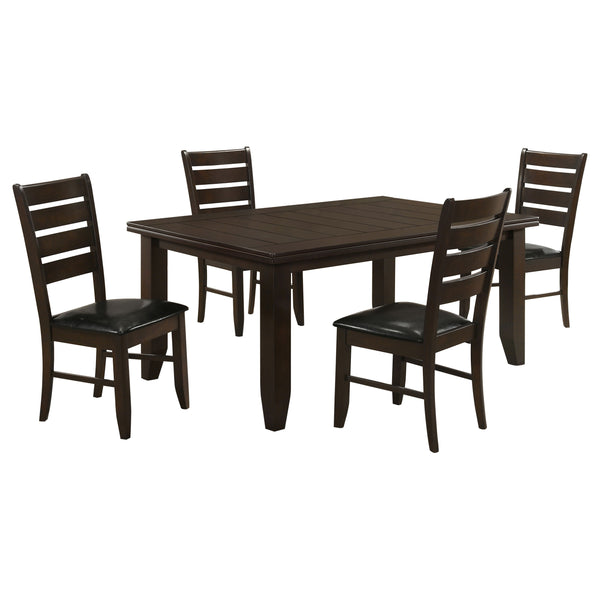 English Elm Cornish 5-Piece Dining Set With Cappuccino Table & Black Faux Leather Chairs For Elegant Meals B062S00817
