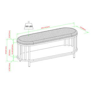 English Elm Walker Edison - Scandi Upholstered-Top Storage Bench with Cushion, Lower Shelf, Slatted Sides, Black MDF Design B185P169086