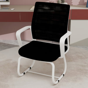 English Elm Minimalist breathable mesh office chair with curved support, cushioned seat, stable iron frame for long workdays White+Black W1935P338539