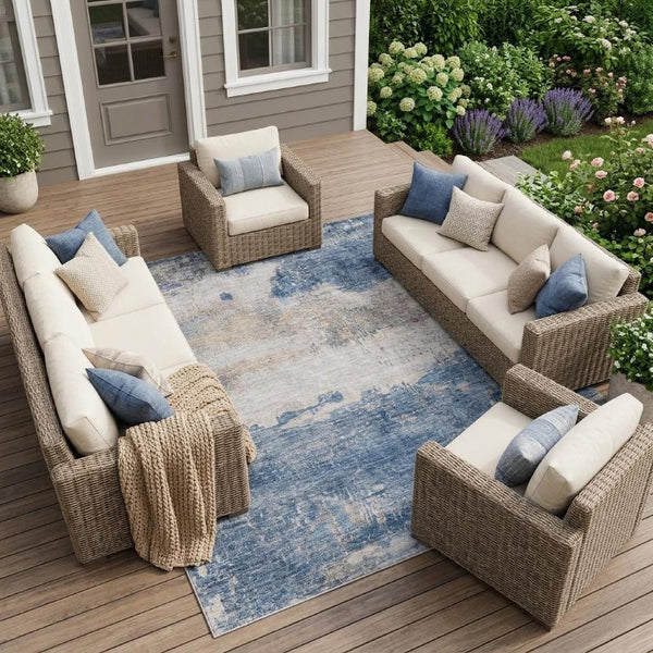 9 X 12 Abstract Polyester Area Rug Stain Resistant Indoor Outdoor Living Patio