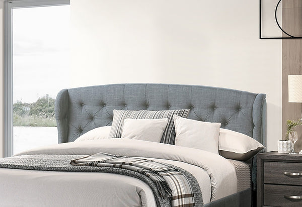 English Elm Modern Wingback Platform Bed Tufted Upholstered Eastern King Gray Rubberwood Frame B011P421730