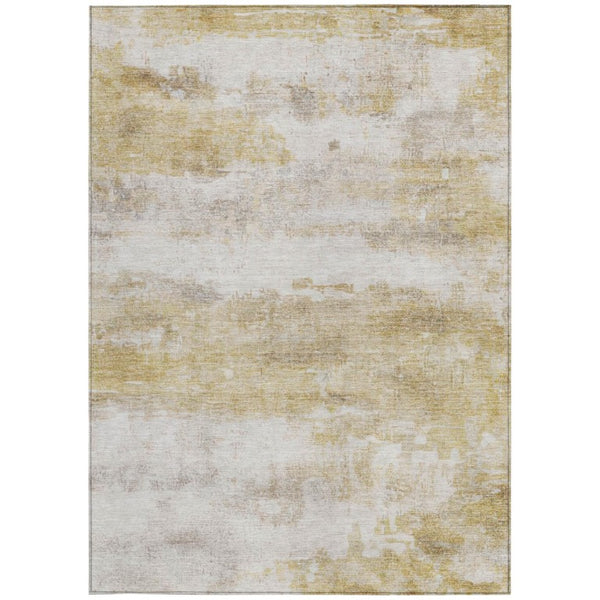 8 X 10 Gold Linen Abstract Polyester Area Rug Stain Resistant for Patio or Living Room