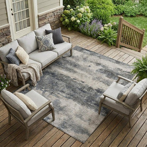 10 X 14 Abstract Gray Polyester Area Rug Washable Stain Resistant Indoor Outdoor
