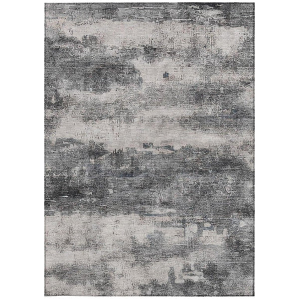 10 X 14 Abstract Gray Polyester Area Rug Washable Stain Resistant Indoor Outdoor