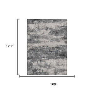 10 X 14 Abstract Gray Polyester Area Rug Washable Stain Resistant Indoor Outdoor