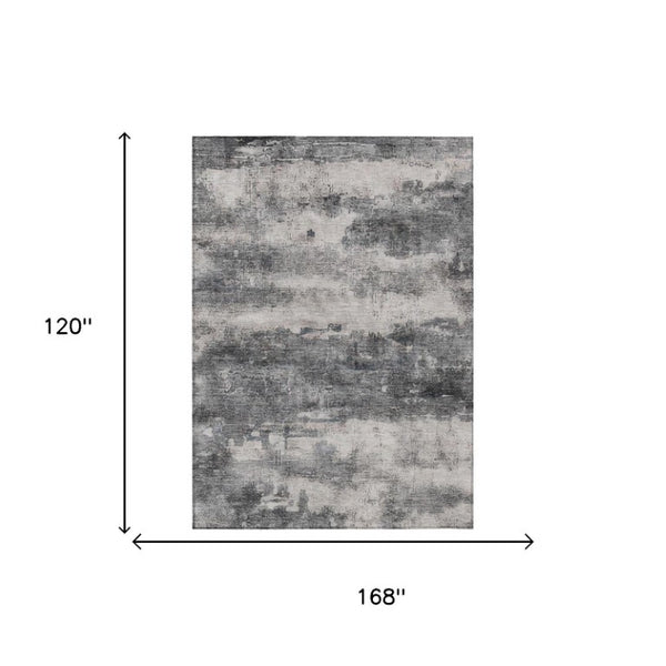 10 X 14 Abstract Gray Polyester Area Rug Washable Stain Resistant Indoor Outdoor