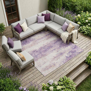 8 X 10 Abstract Lavender Polyester Area Rug Washable Stain Resistant Patio Porch