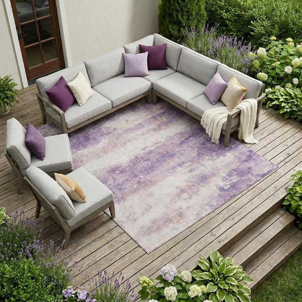 8 X 10 Abstract Lavender Polyester Area Rug Washable Stain Resistant Patio Porch