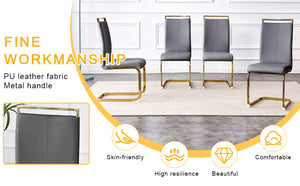 English Elm Table And Chair Set - Modern 71"X35.4" Transparent Glass Dining Set With 8 Gray Pu Chairs & Gold Legs W1151S02364-GIGA