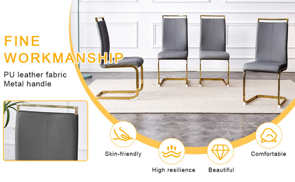 English Elm Table And Chair Set - Modern 71"X35.4" Transparent Glass Dining Set With 8 Gray Pu Chairs & Gold Legs W1151S02364-GIGA