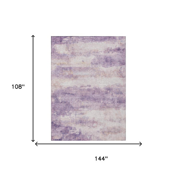 9 X 12 Lavender Purple Abstract Polyester Washable Rug for Patio or Living Room