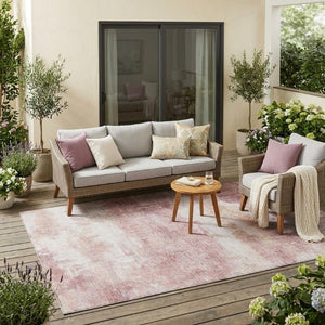 5 X 8 Abstract Pink Tan Washable Polyester Rug for Patio Porch or Living Room