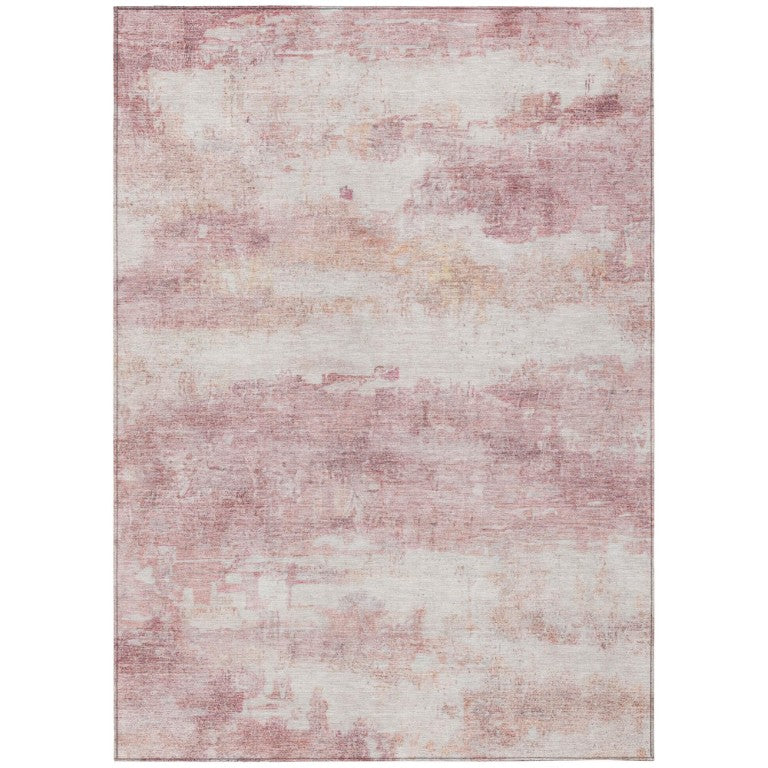 HomeRoots 5 X 8 Abstract Pink Tan Washable Polyester Rug for Patio Porch or Living Room 746033