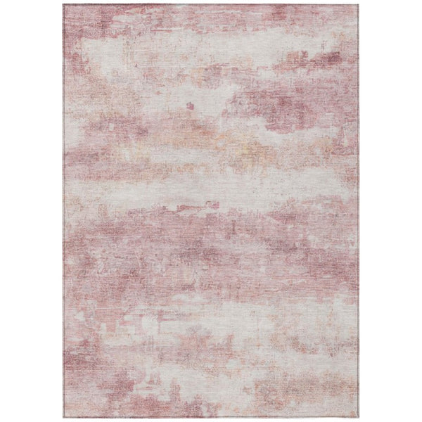 HomeRoots 5 X 8 Abstract Pink Tan Washable Polyester Rug for Patio Porch or Living Room 746033